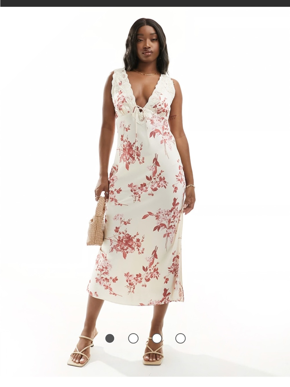 Abercrombie & Fitch floral lace midi slip dress in cream size large